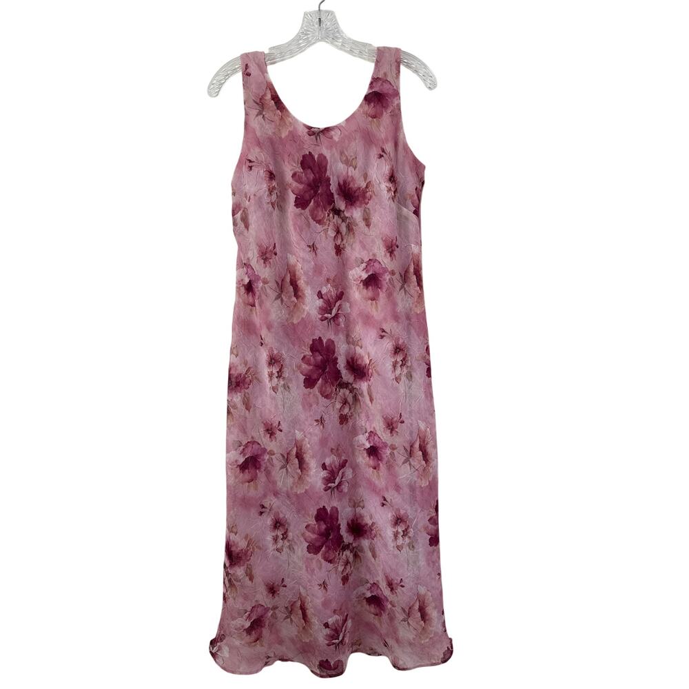Vtg 90s Flowy Pink Floral Sleeveless Dress Size 8P Fairy Y2K Lined Crinkle Sheer